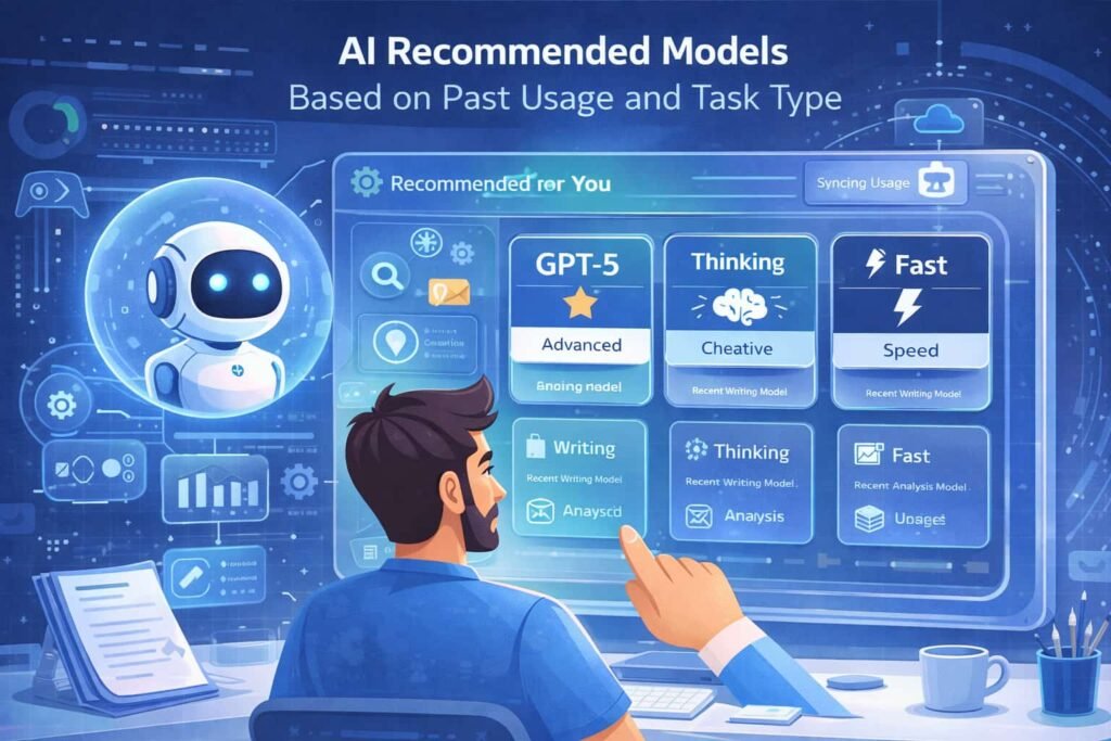 Futuristic AI interface showing personalized model recommendations and automated workflow integration