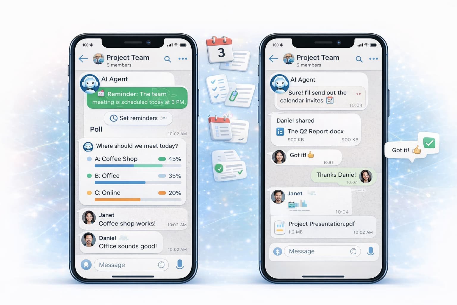 AI assistant helping users collaborate and organize tasks in a group chat
