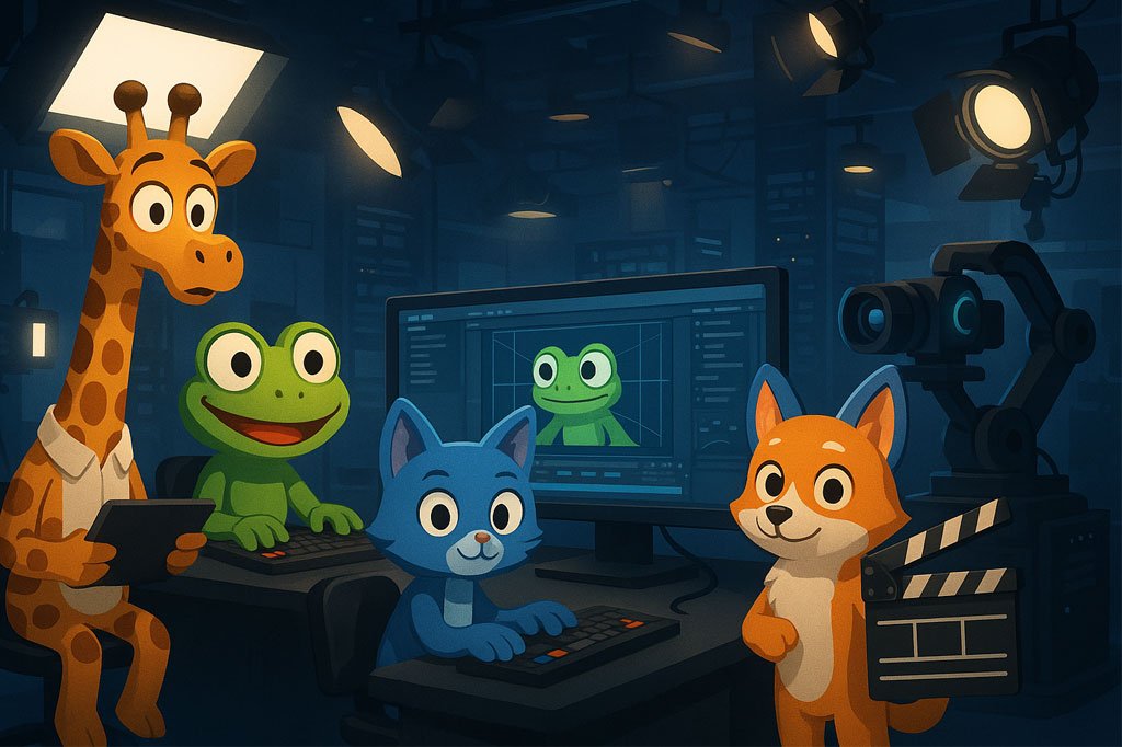 AI-generated animated characters from Critterz in a film studio, showcasing rapid production using AI tools.