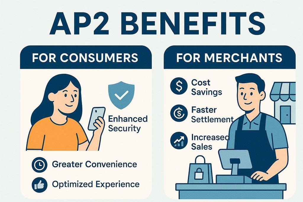 Key benefits of the Agent Payments Protocol (AP2) for stakeholders.