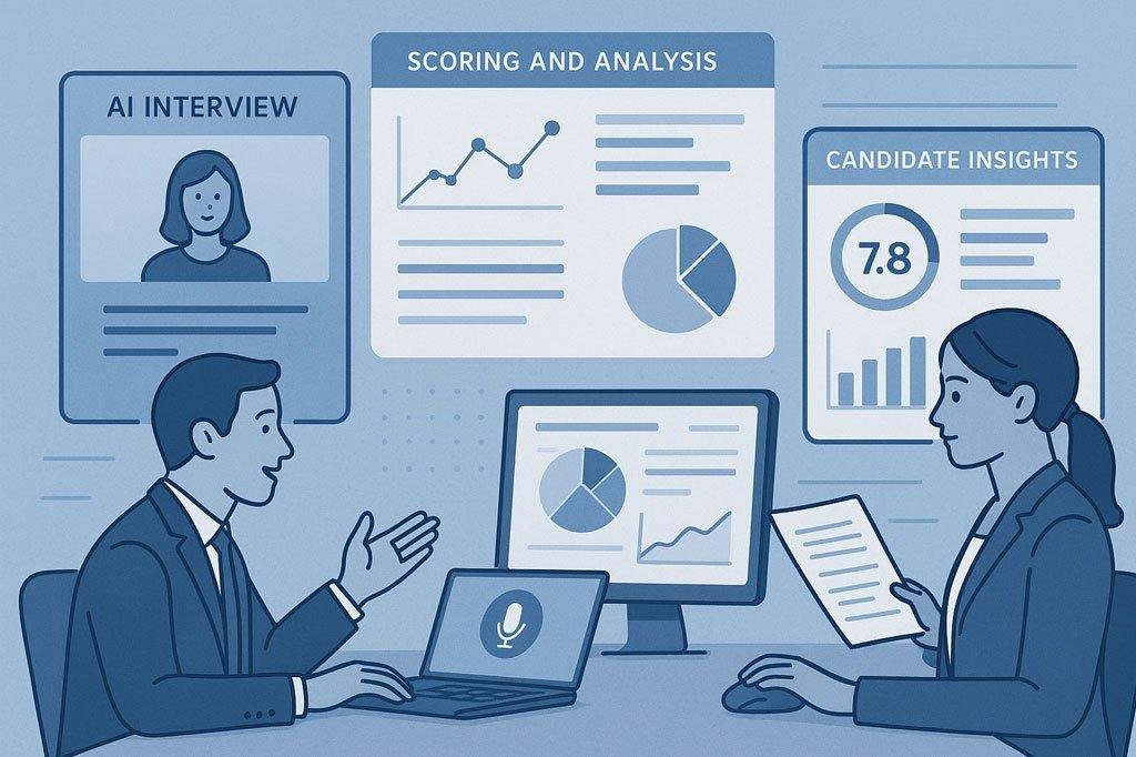 AI recruiting interface analyzing candidate responses for initial job interviews.