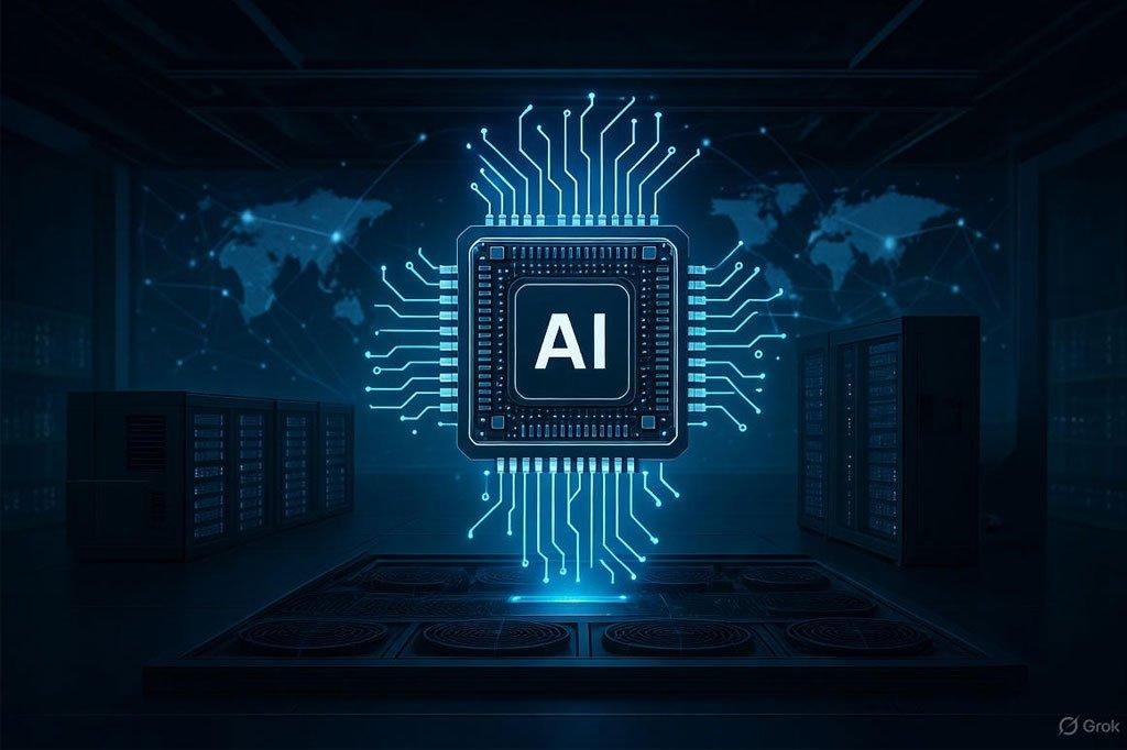 Visualize the AI chip powering next-gen enterprise and cloud AI workloads, highlighting growth, innovation, and global reach.