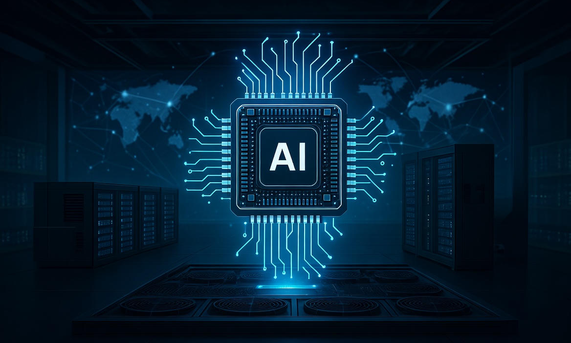 Visualize the AI chip powering next-gen enterprise and cloud AI workloads, highlighting growth, innovation, and global reach.