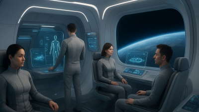 Civilians preparing for orbital space travel with medical screens and guidance tools.