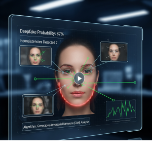 Deepfake detection algorithms identifying video manipulation.