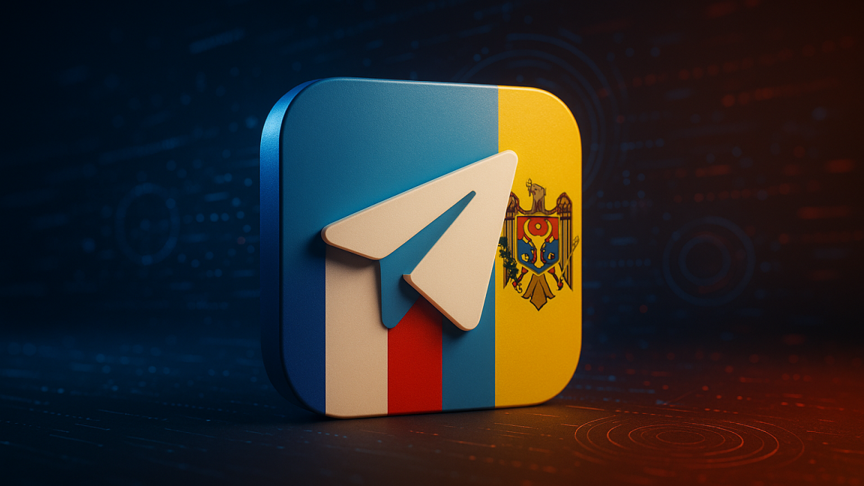 Telegram icon with French and Moldovan flags, representing government content takedown requests.