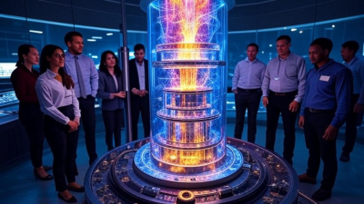 Scientists monitoring fusion plasma inside reactor.