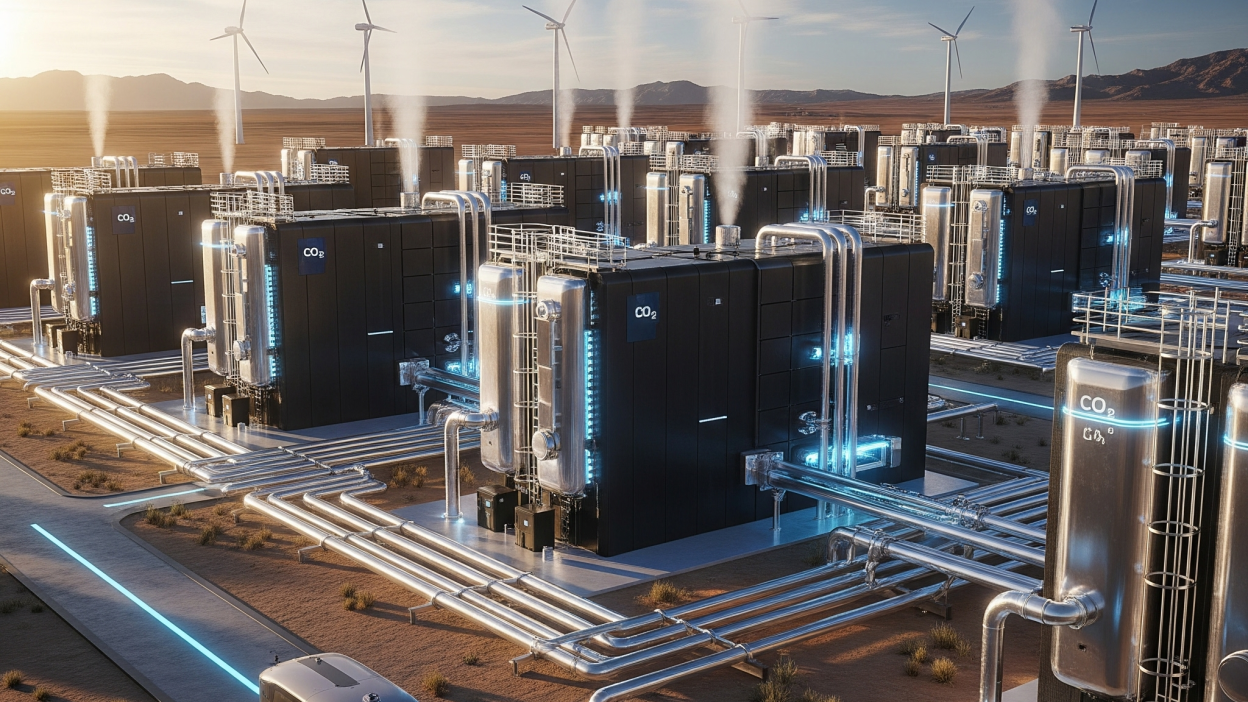 Direct Air Capture technology in a modern carbon removal facility.