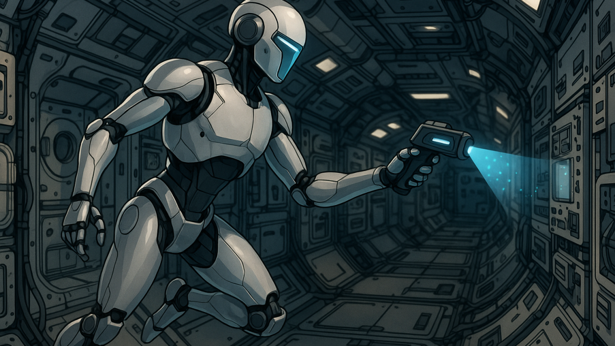 Icarus’s embodied robot assisting astronauts in space logistics.