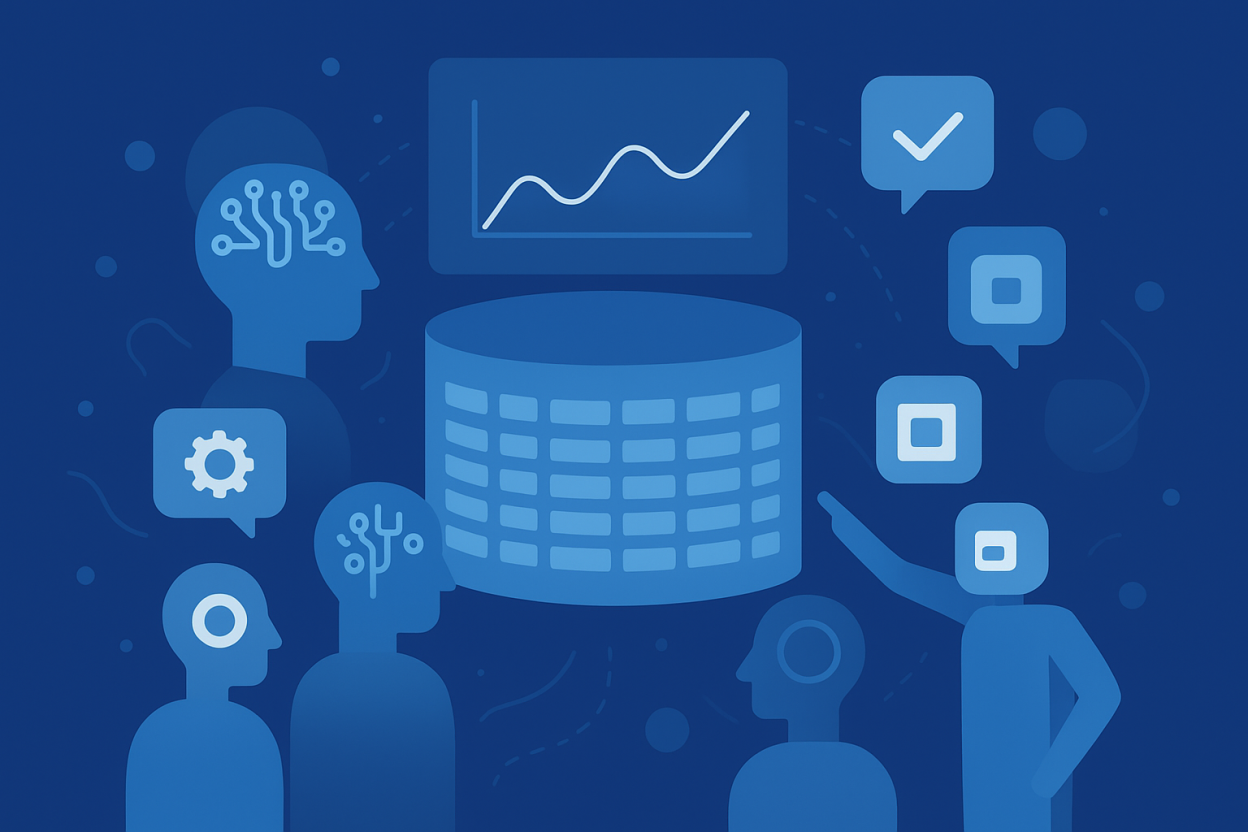 Visual depiction of autonomous AI agents collaborating to analyze massive datasets.