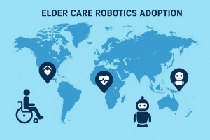 Map showing regions adopting elder care robotics and healthcare automation.