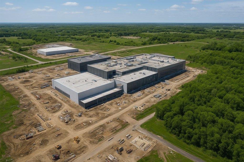 Microsoft AI data center under construction at a former industrial site.