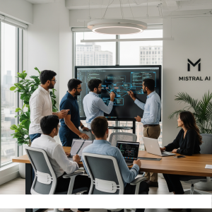 Mistral AI engineers collaborating in a workspace.