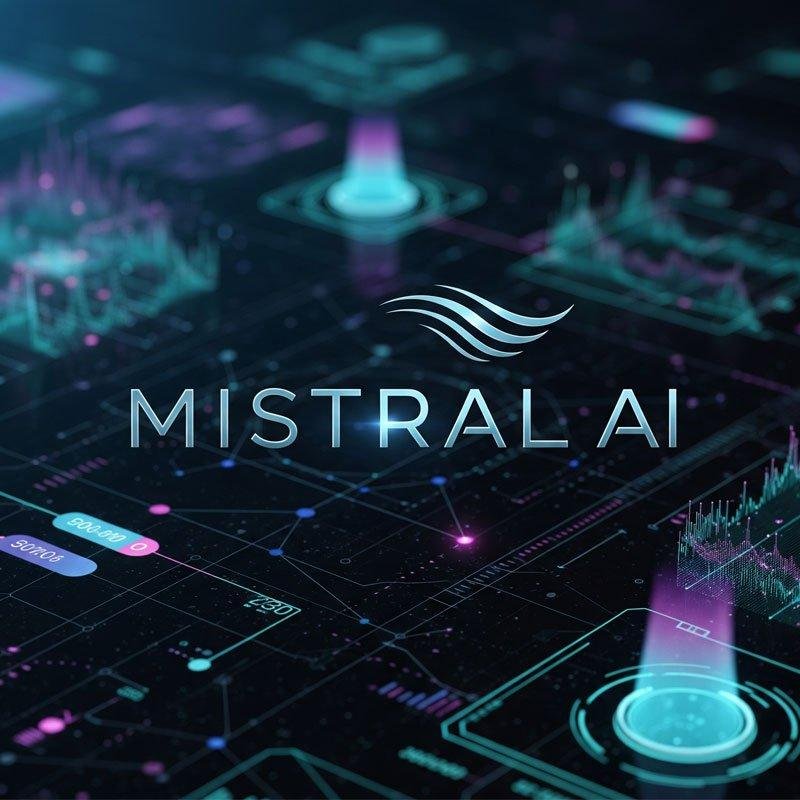 Mistral AI logo with advanced AI interface.