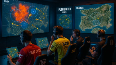 PUBG UNITED 2025 training session with players analyzing maps, strategizing rotations, and preparing mentally for battle. Includes visuals of heatmaps, circle paths, and PUBG arenas like Erangel and Livik.