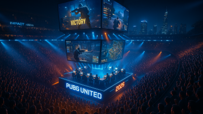 PUBG UNITED 2025 event at IMPACT Arena, Bangkok, showing live matches, players in action, cheering fans, and Bangkok skyline.