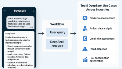 Illustration of user interacting with DeepSeek AI chatbot across multiple devices.