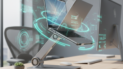 Lenovo Smart Motion Concept motorized laptop stand adjusting a laptop automatically on a home office desk.
