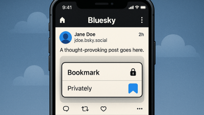 Smartphone displaying Bluesky app with private bookmarks, demonstrating discreet content saving.