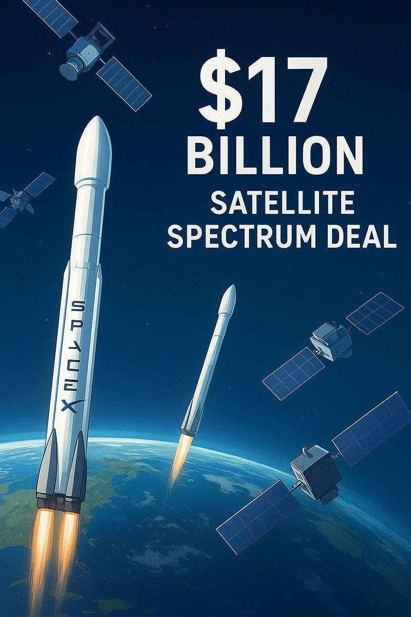 SpaceX Starlink satellites orbiting Earth with EchoStar spectrum assets, symbolizing global broadband expansion.