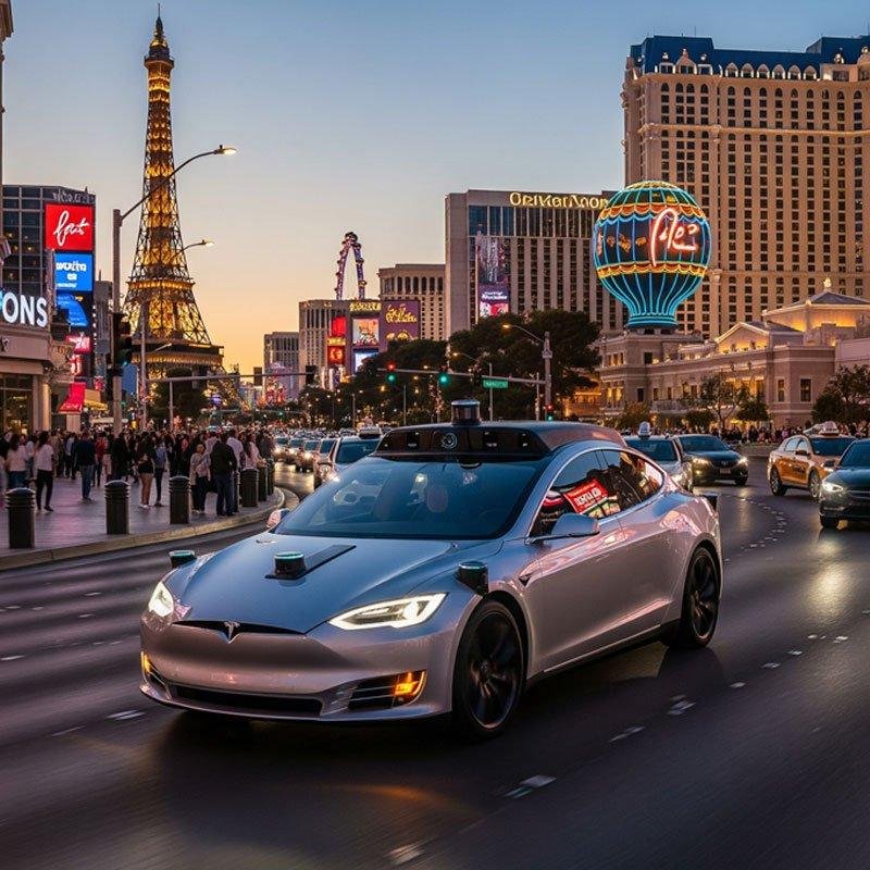 Tesla Robotaxi Navigates the Las Vegas Strip