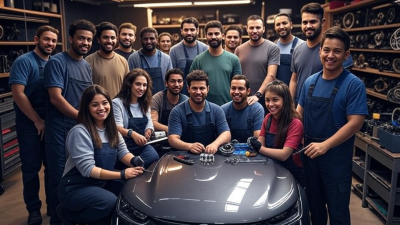 Graphic illustration of EV owners collaborating to repair and maintain vehicles, emphasizing community-driven innovation, teamwork, and technology.