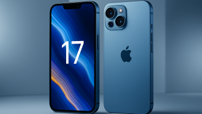iPhone 17 in Coastal Blue on a minimalist tech-themed background, highlighting its slim titanium frame, vibrant 6.3-inch display, and advanced triple-camera system.