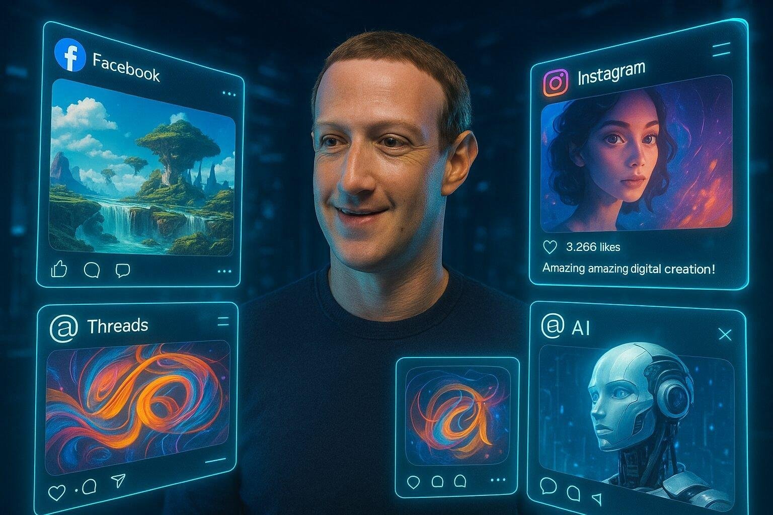 Mark Zuckerberg presenting AI-generated social content from Meta’s platforms.