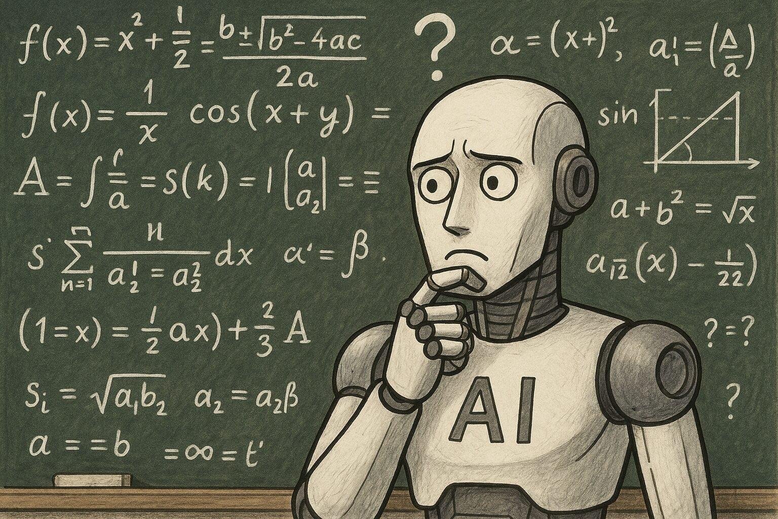 AI trying to solve complex math, looking confused