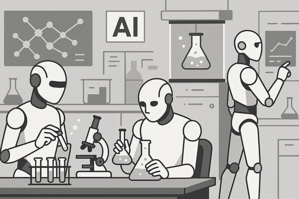 AI robots conducting scientific experiments in a lab