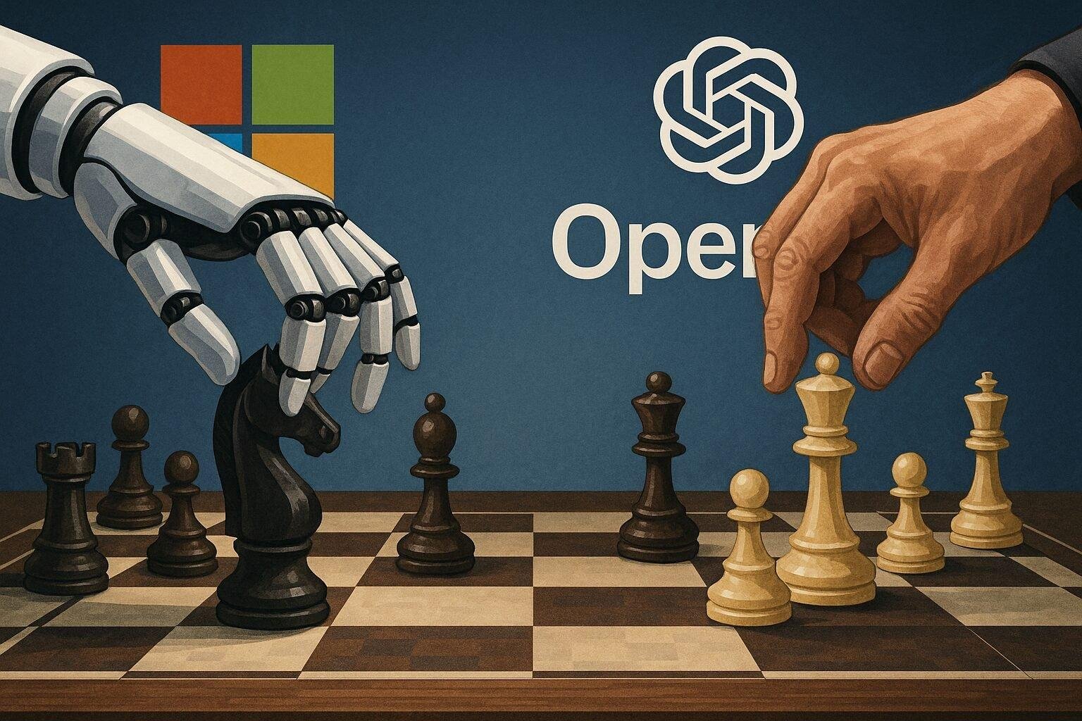 An abstract depiction of human versus corporate control over artificial intelligence.