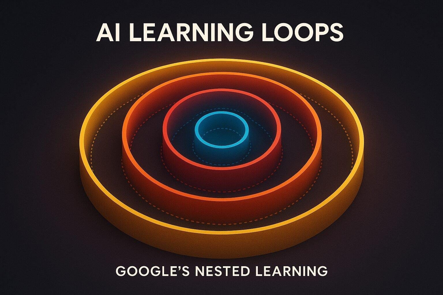 Layered AI loops illustrating Google’s Nested Learning structure that prevents catastrophic forgetting.