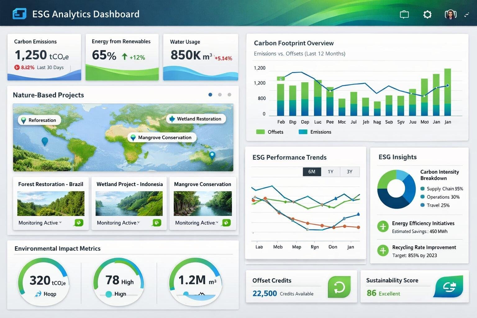 AI dashboard showing SAP sustainability and ESG metrics