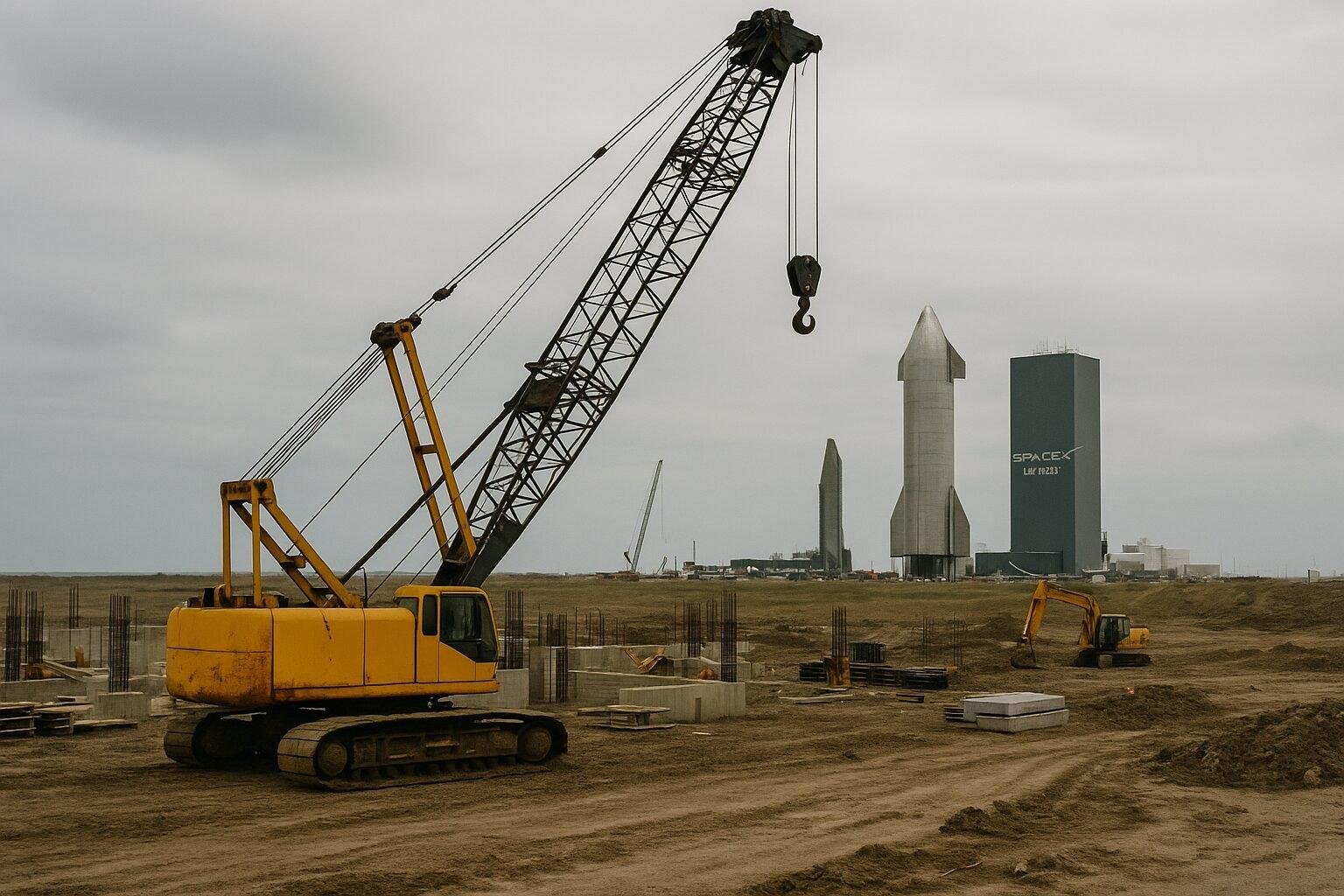 Crane equipment at SpaceX’s Starbase facility in Texas during an OSHA workplace safety investigation.