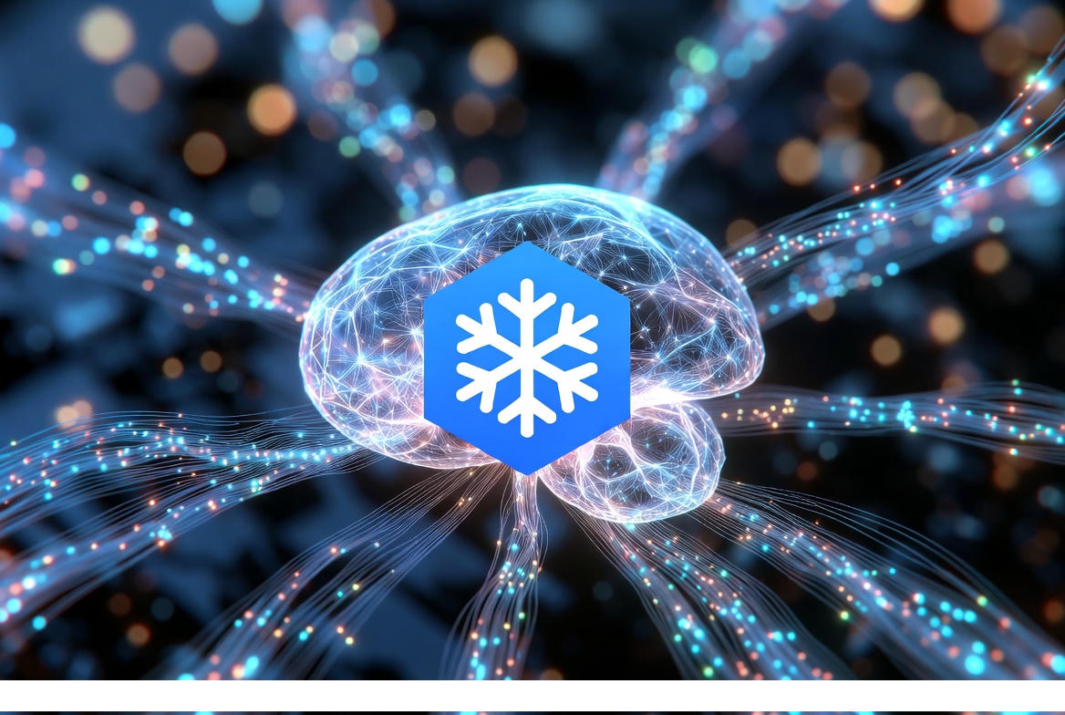 Editorial image depicting Snowflake and Anthropic AI integration with cloud and data stream visuals representing a $200M partnership.