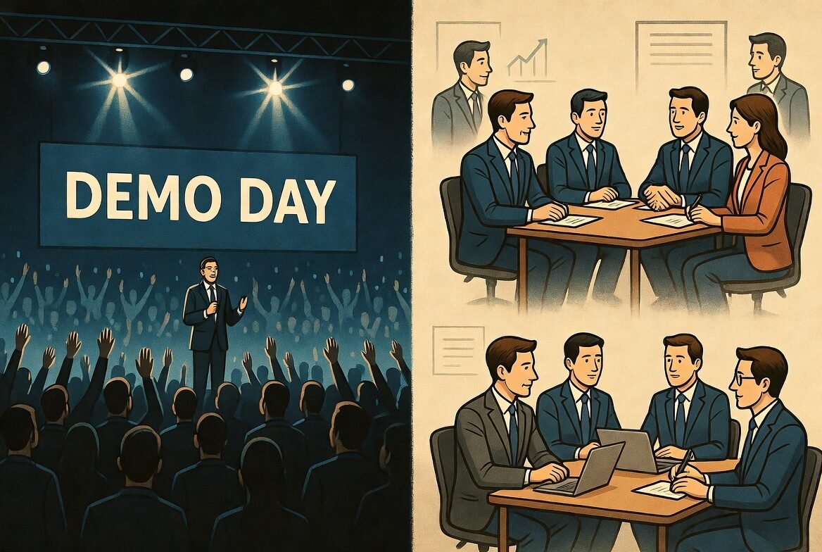 Founder meeting investors privately after demo day