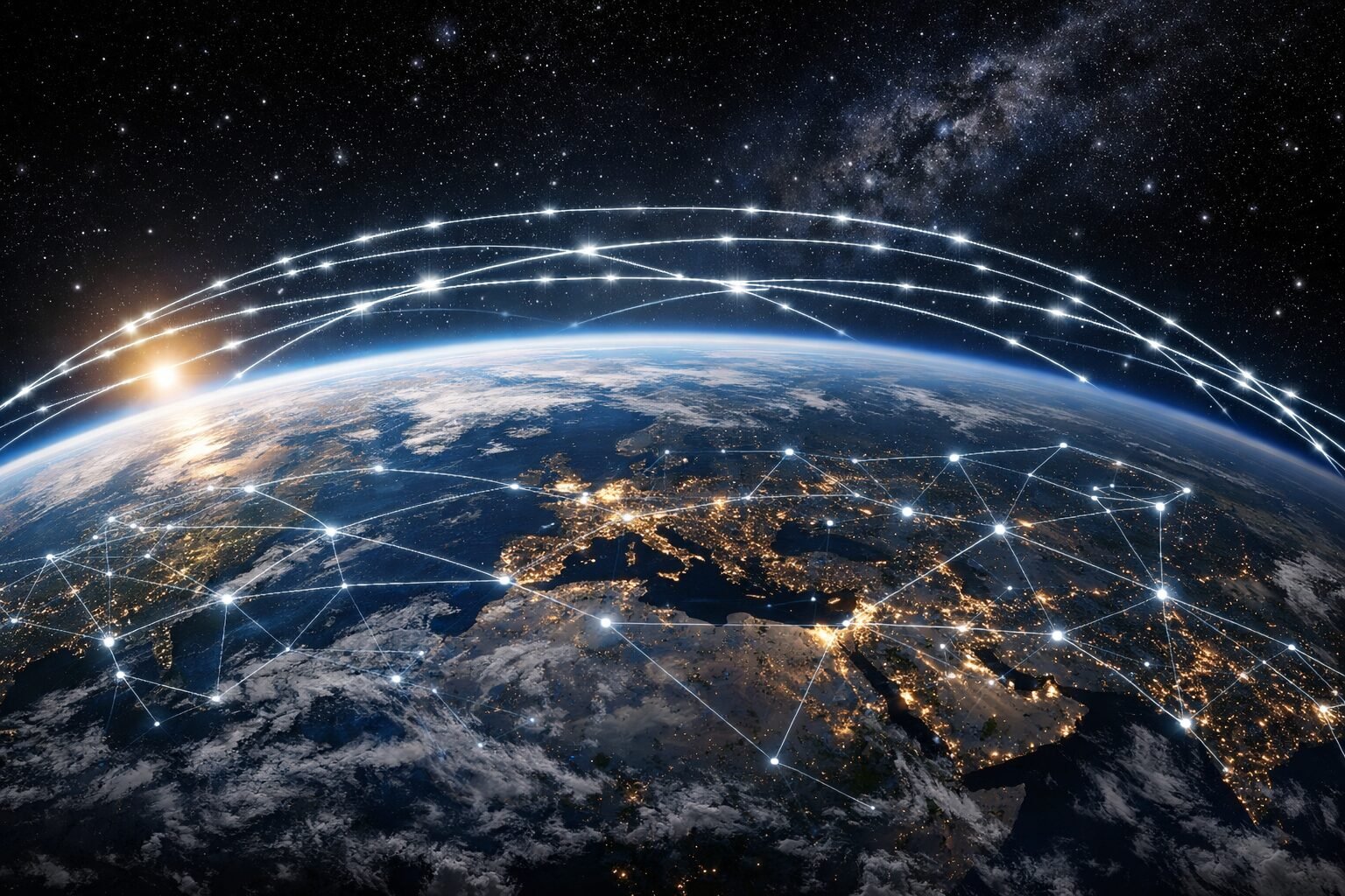 Starlink satellites orbiting Earth after FCC approval for expanded deployment