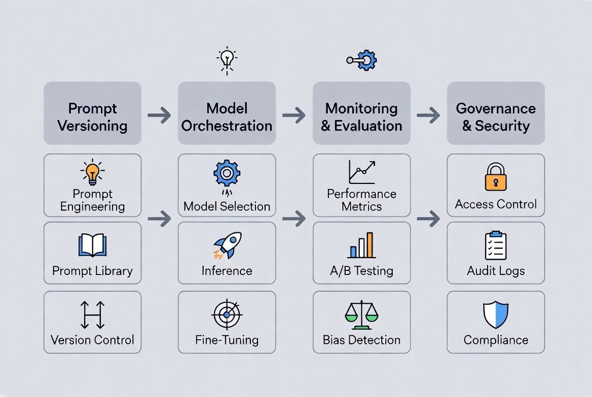 Diagram illustrating the lifecycle management of large language models