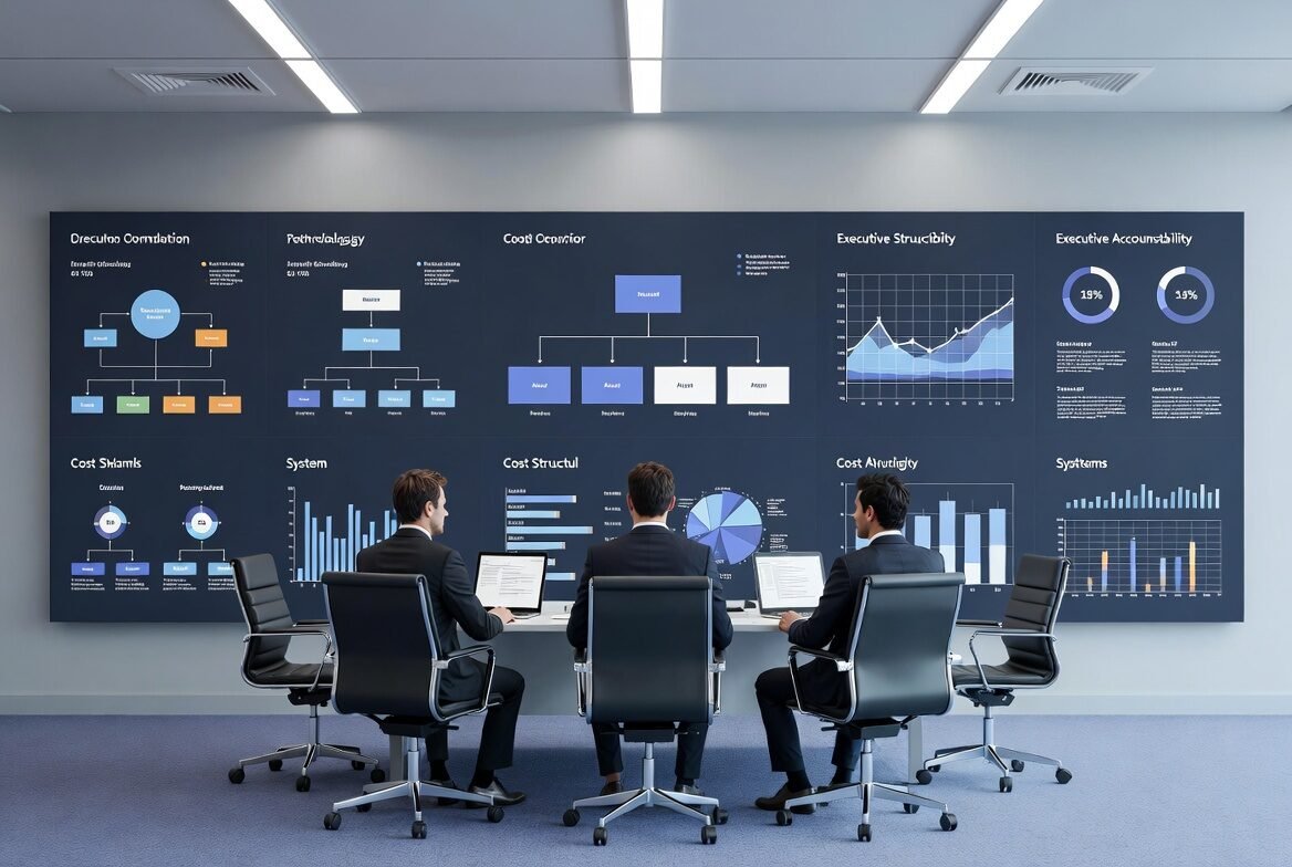 Technology company leadership reviewing organizational restructuring and workforce reset strategy