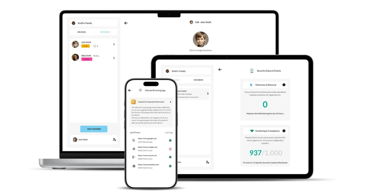 Mosyle@Home interface showing parent controls for school-issued devices