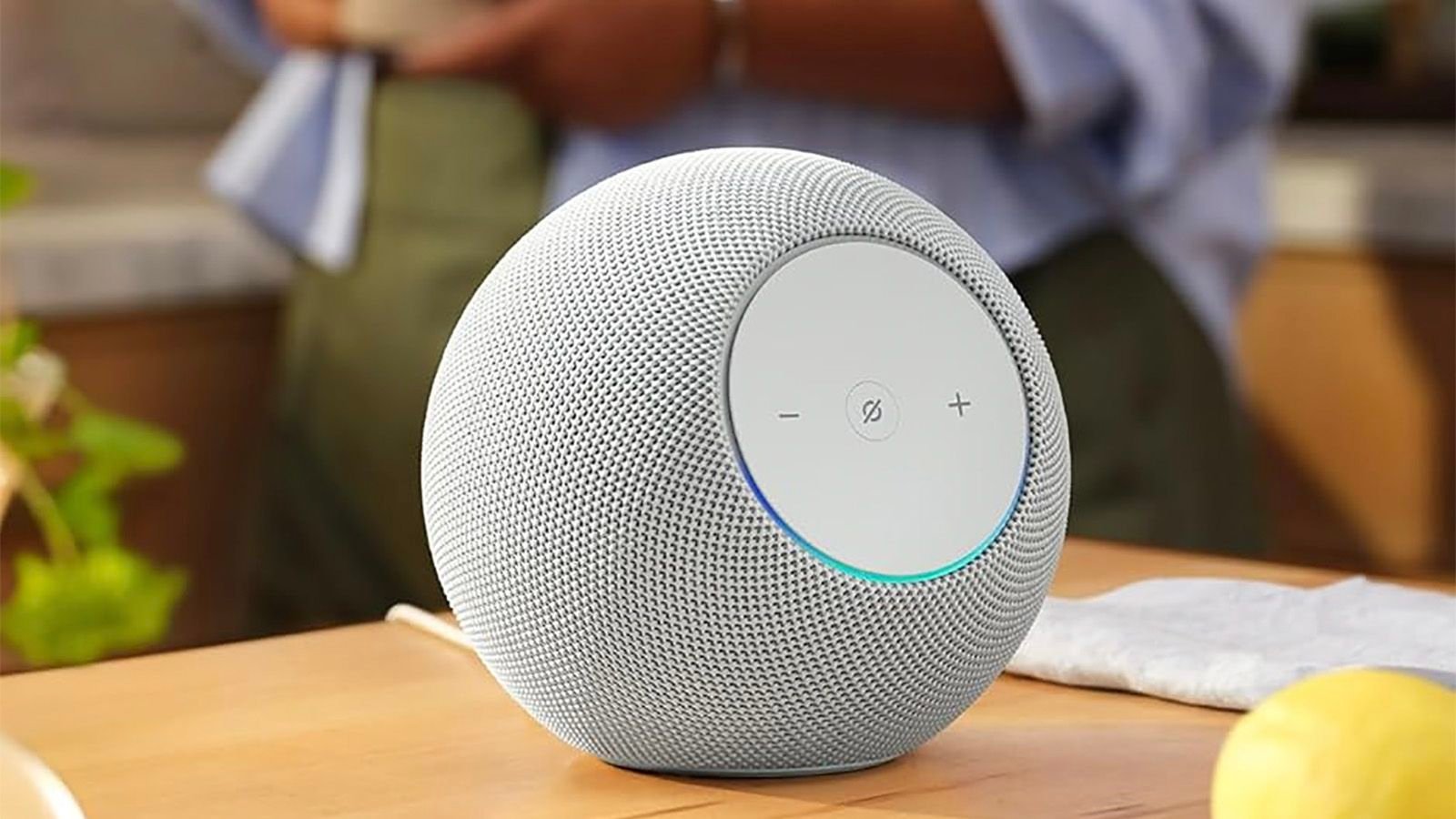 Amazon Echo Studio smart speaker with a sleek, modern design, showcasing its premium audio capabilities.