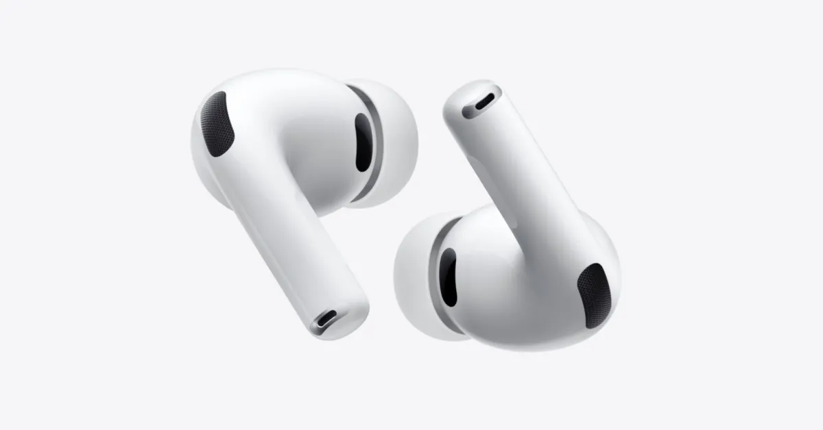 Close-up of Apple AirPods Pro earbuds and charging case