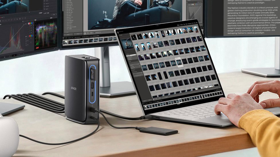 Anker Nano 13-in-1 Docking Station with laptop and accessories