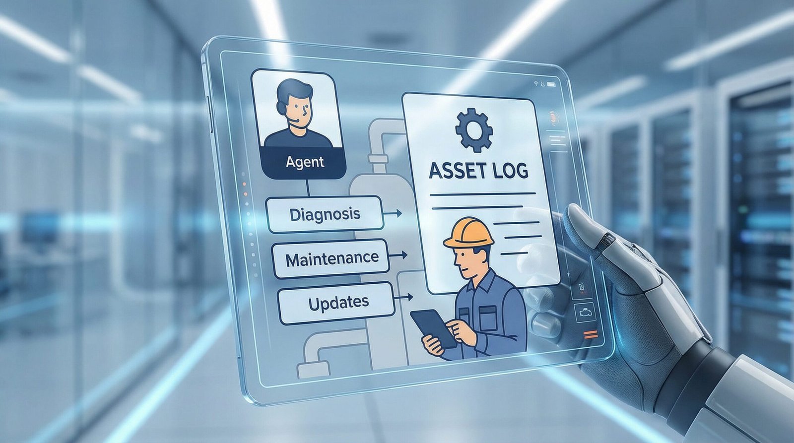 Diagram illustrating the architecture of AssetOpsBench, showing data flow from industrial assets to AI models for testing.