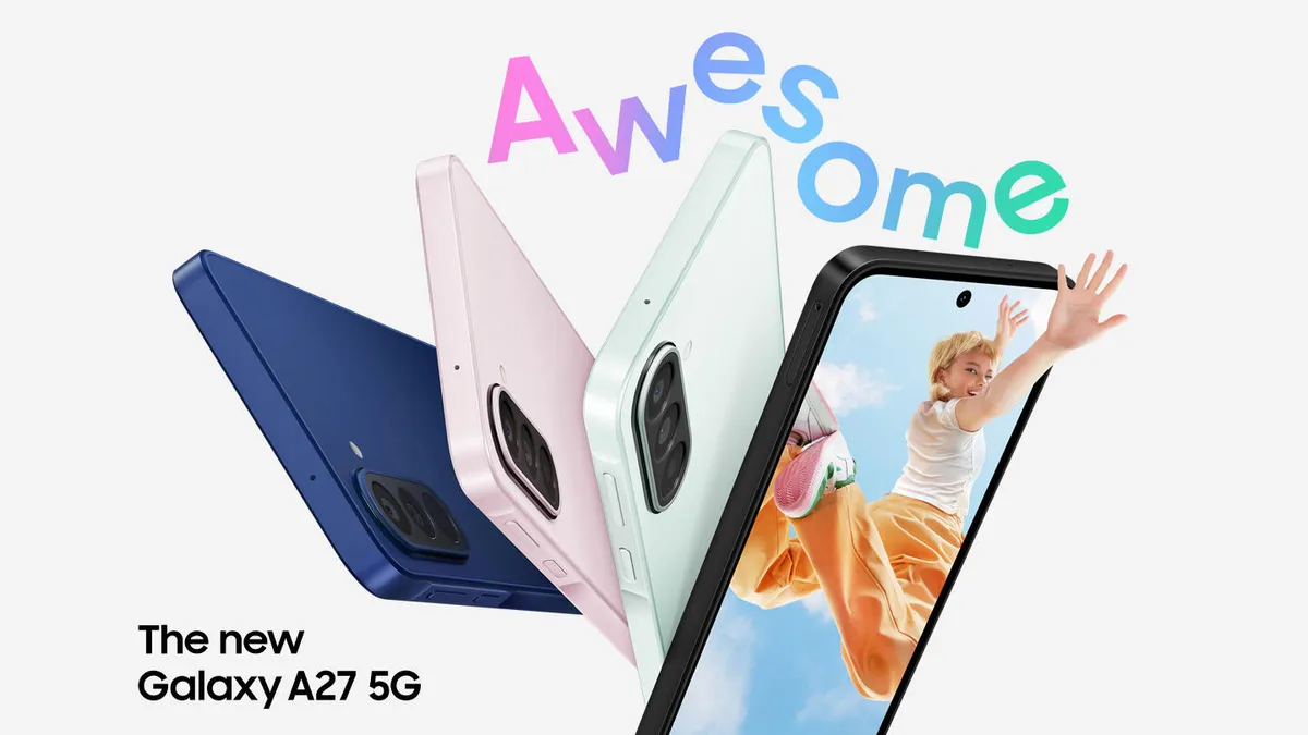 Samsung Galaxy A27 smartphone with a bright display