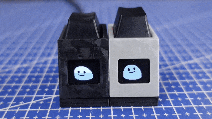 Modular ESP32 hotkeys dancing and glowing with vibrant colors, showcasing their unique design and interactive capabilities.