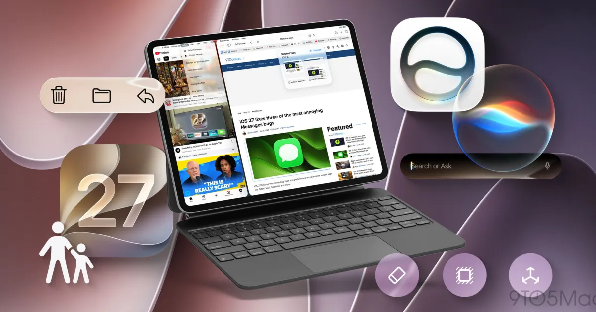 Close-up of an iPad screen showcasing new features of iPadOS 27.