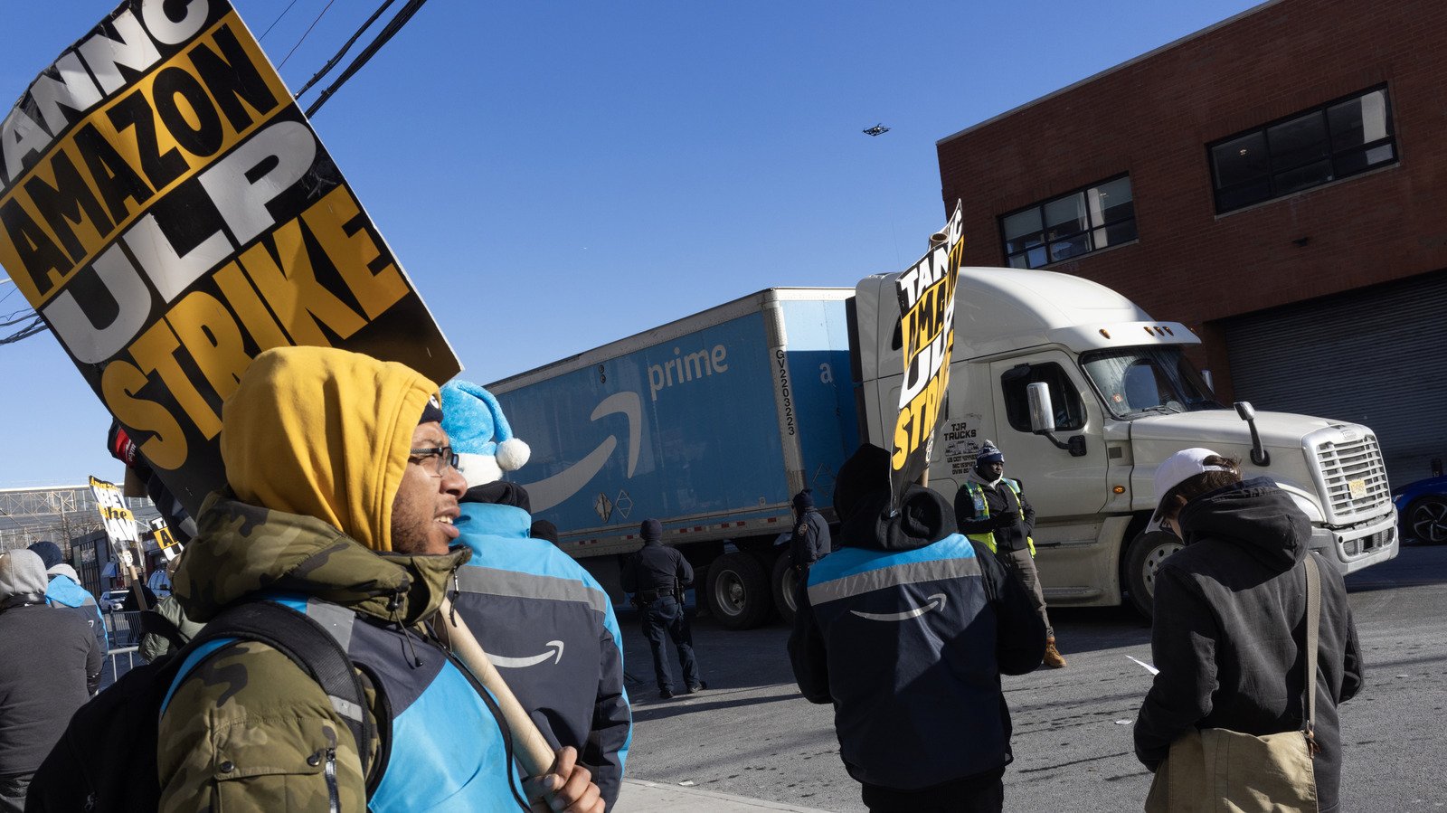 Amazon warehouse workers casting ballots during a union election.