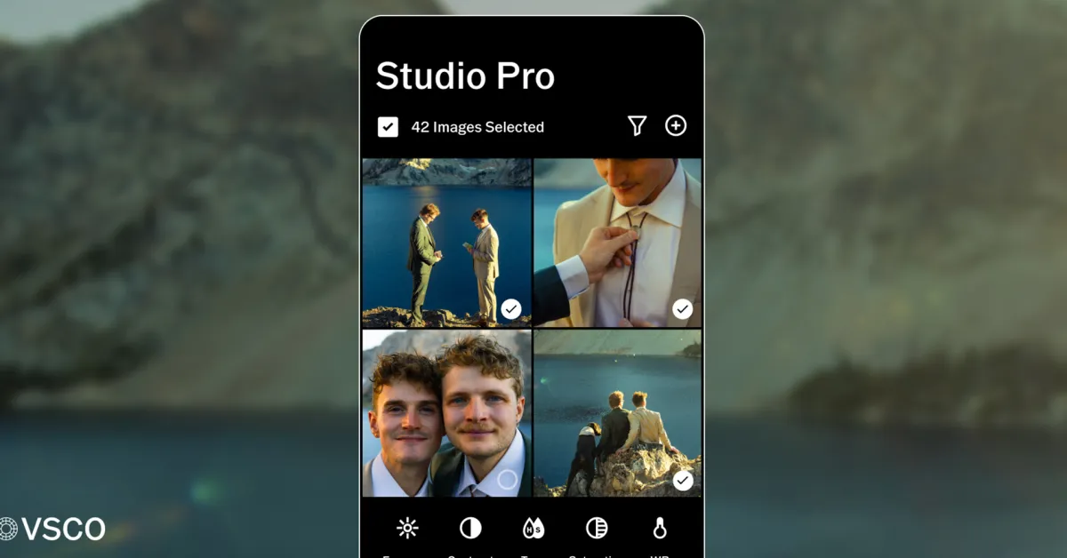 VSCO Studio Pro app interface on a tablet, showcasing advanced editing tools for professional photographers.